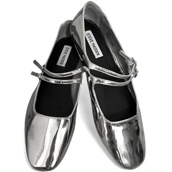 STEVE MADDEN Silver Faux Patent Leather Alisah Ballet Flats - Picture 8 of 14